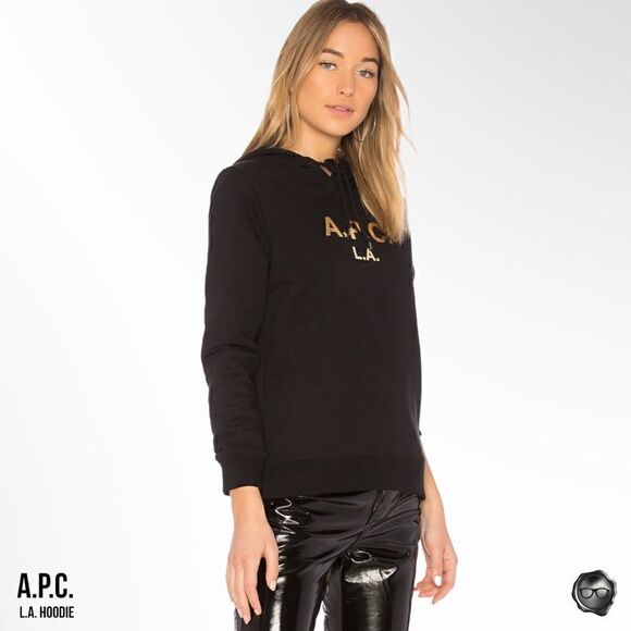 A.P.C. L.A. HOODIE IN BLACK & GOLD 2017 CAPSULE LOS ANGELES WOMEN SIZE SMALL NEW - Picture 6 of 14